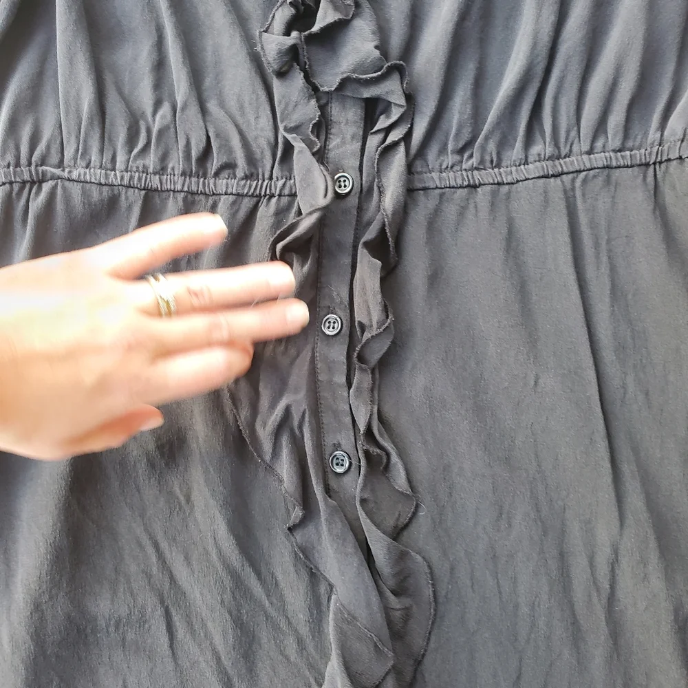INC Black Mini Dress Button Front A-Line Ruffle Silk Work Party Sustainable 8 - Picture 8 of 11